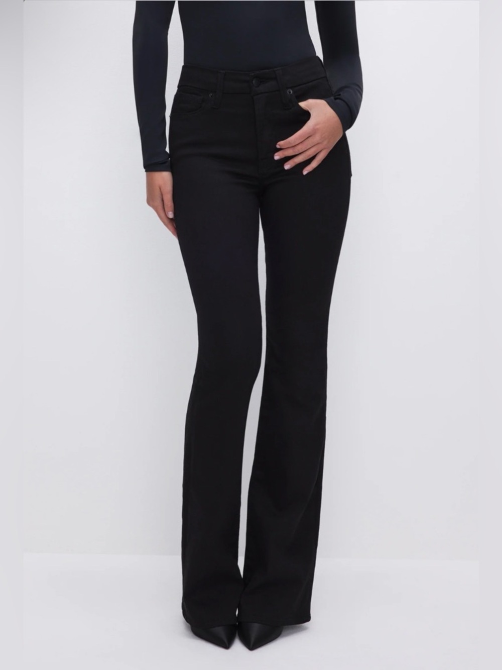 Good American Good Classic Boot Black High-Rise Bootcut Jeans Sz 4/27 - Picture 5 of 9